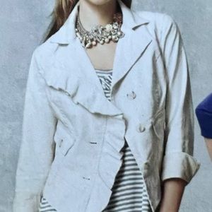 Cabi 325 ruffle ivory linen jacket Large